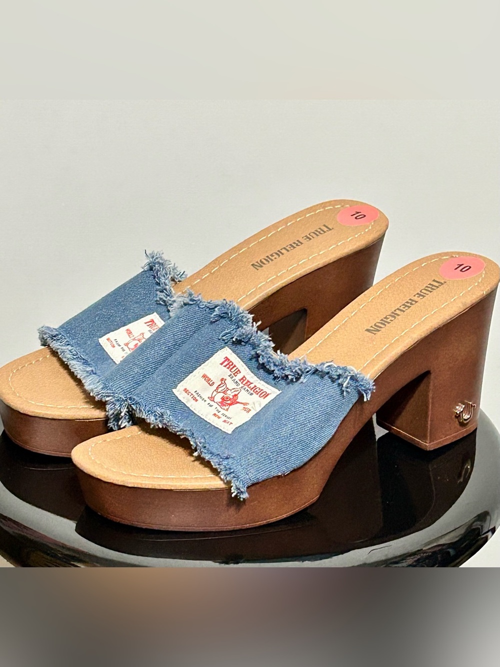 True Religion Denim Frayed Platform Mule Sandals - Blue